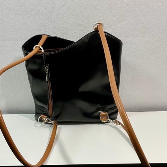 Florence Leather Cloe Leather convertible bag.Black and Tan Leather Shoulder Bag - Picture 5 of 12